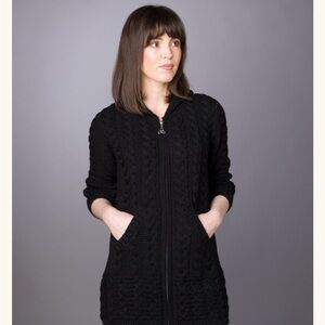 ARAN SWEATER MARKET BLACK XS HOODED COATIGAN ZIP